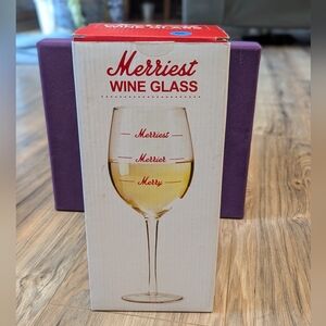 Merriest Wine Glass - Festive Red Lettering